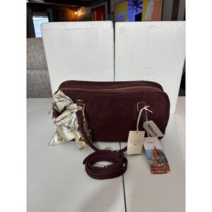 Isadora Burgundy Suede Satchel Bag with Scarf Charm‎ Gold Hardware NEE